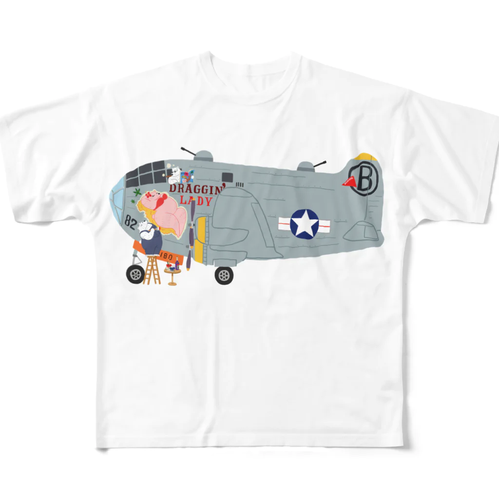 SKULL-2のノーズアートを描くすろくま。爆撃機B-29、横位置 All-Over Print T-Shirt