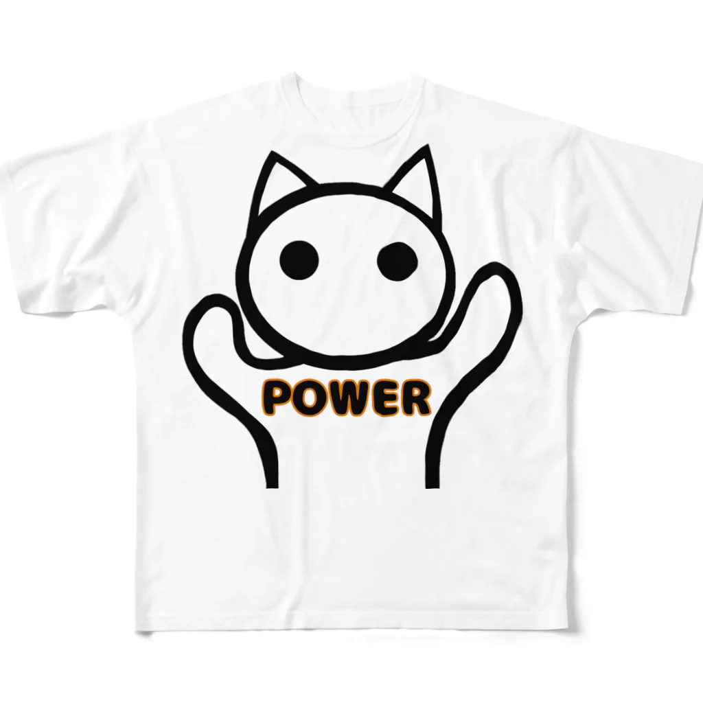 aiueoneko358のパワー猫 フルグラフィックTシャツ