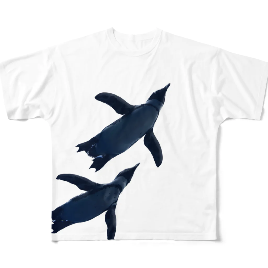 acobi'sの並んで泳ぐペンギン フルグラフィックTシャツ