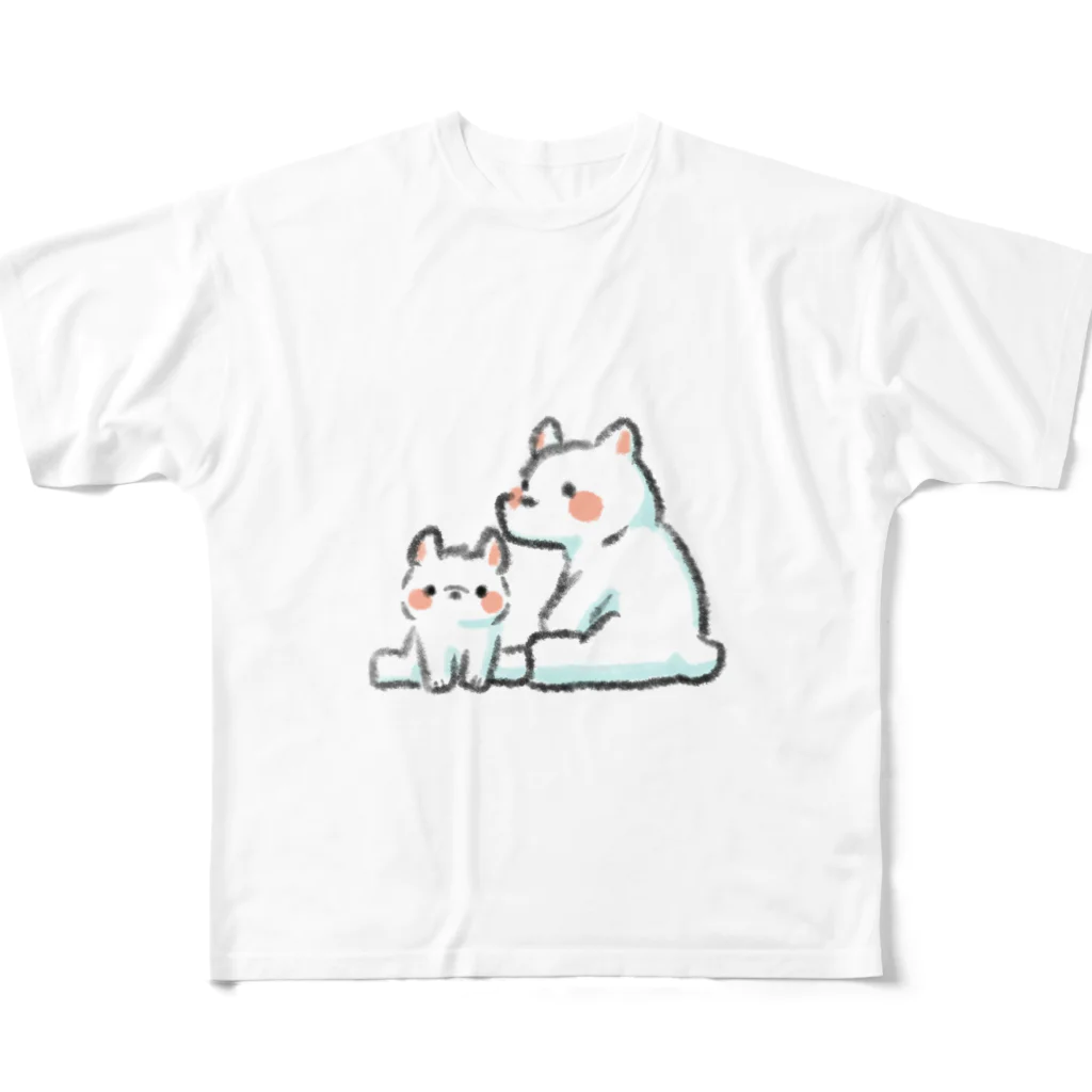 ふわきゅっとのふわふわシロクマ親子 All-Over Print T-Shirt