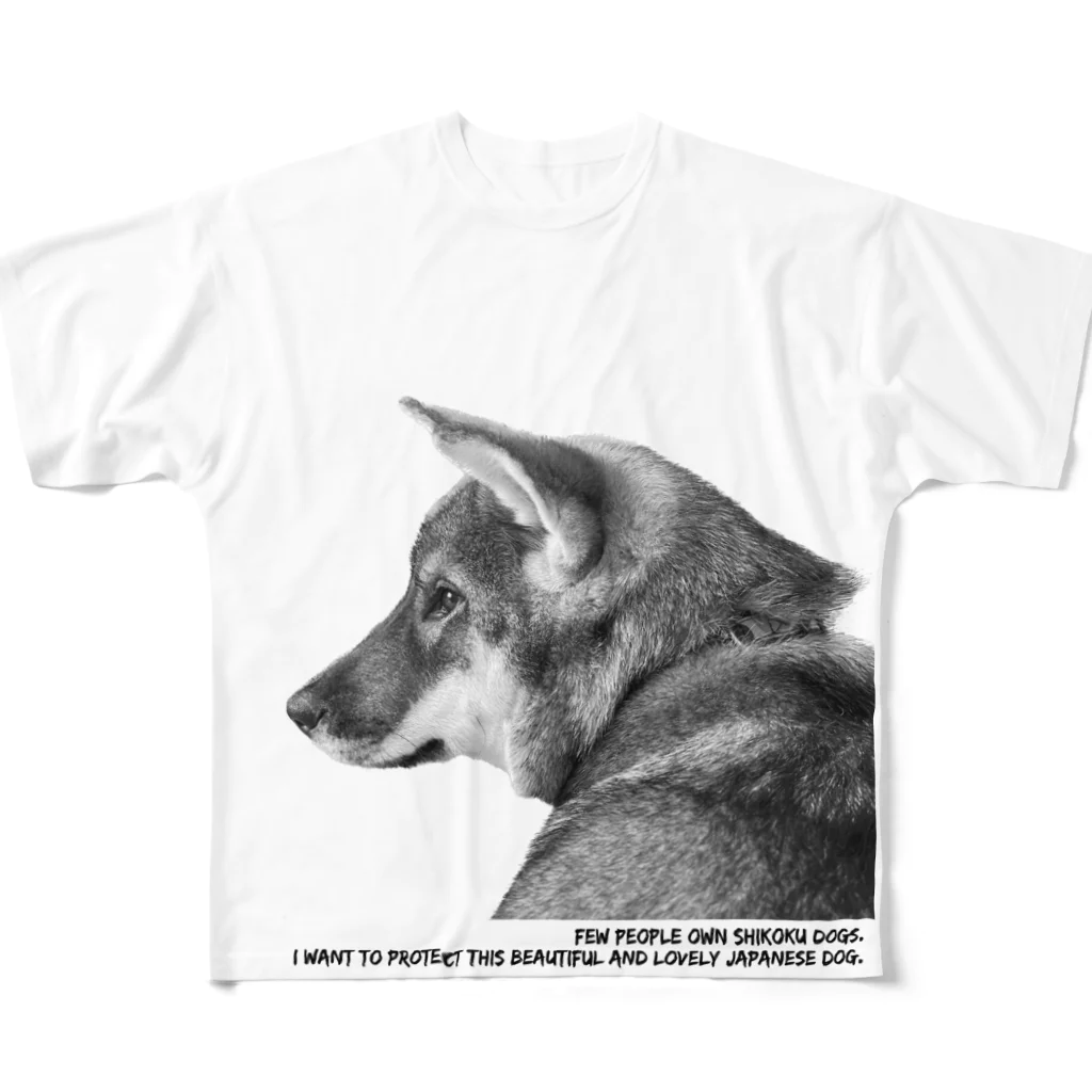 【モルモット】Mugi & Ruki【四国犬】のSHIKOKUDOG(モノクロ) All-Over Print T-Shirt