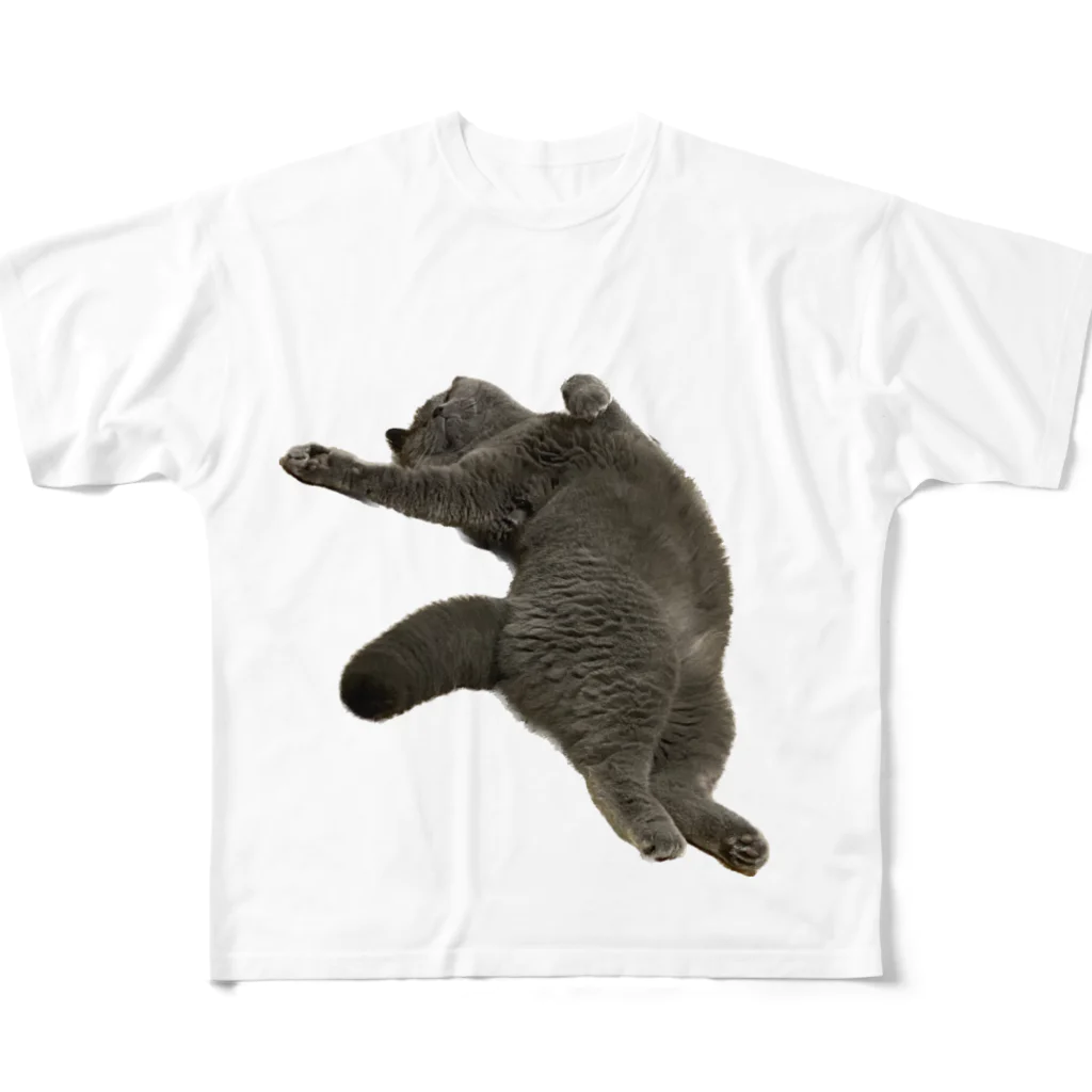 むっちり猫のむっちり丸のお腹ぽっこりむっちり丸 フルグラフィックTシャツ