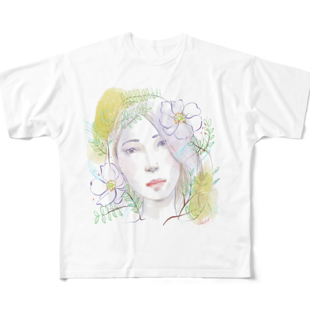 isiko　Miyahara Izumiのお花と水彩の子 フルグラフィックTシャツ