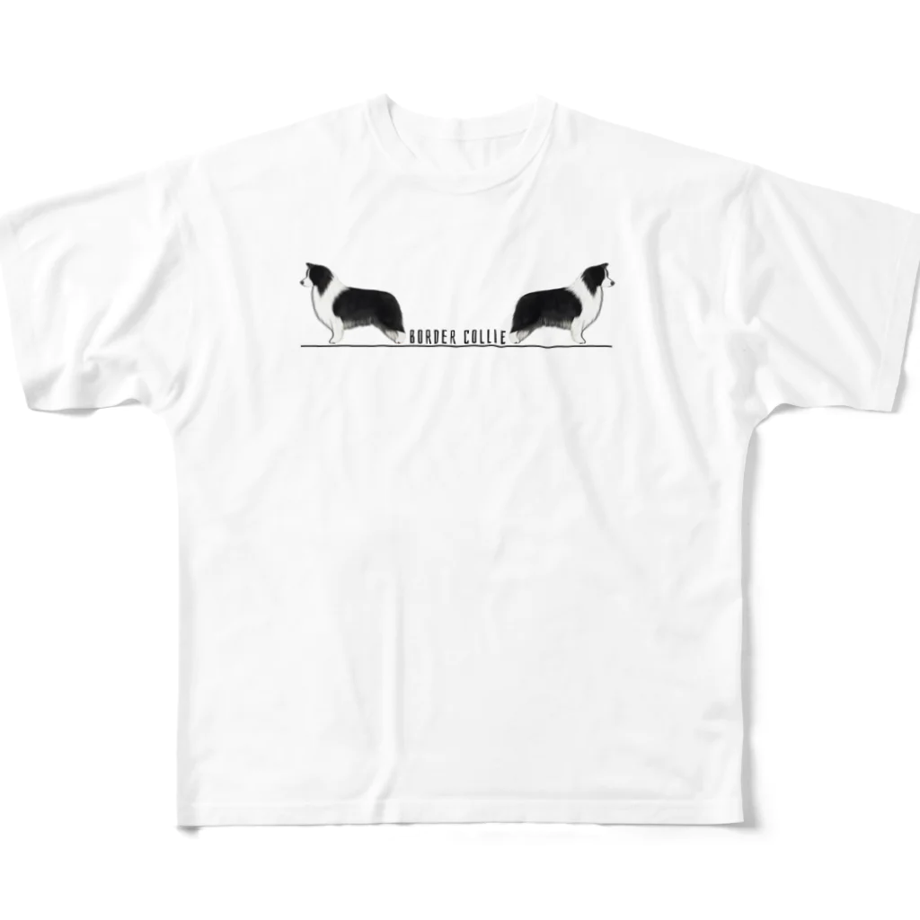 kcraft-bordercollieのボーダーコリー　モノクロver フルグラフィックTシャツ