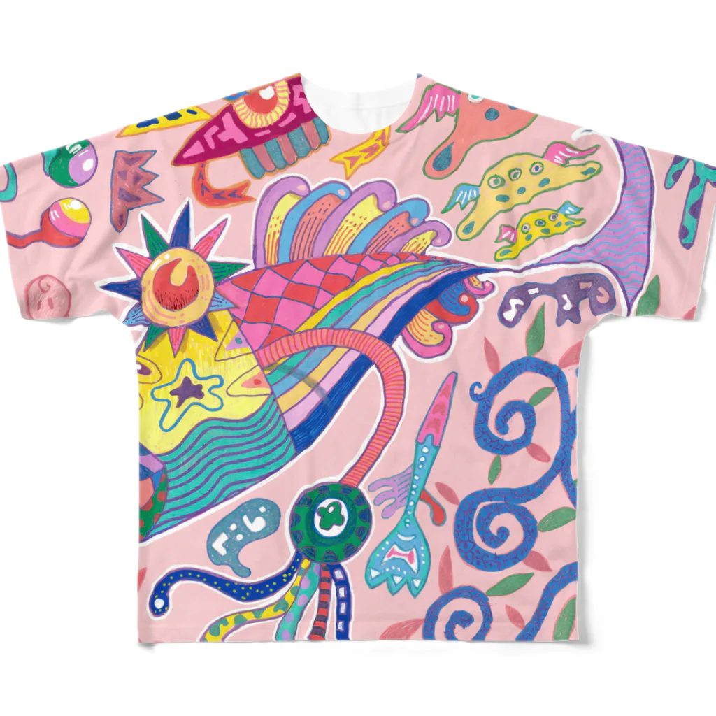 杉山和彦の手描きイラスト　カラフルな深海✨ All-Over Print T-Shirt