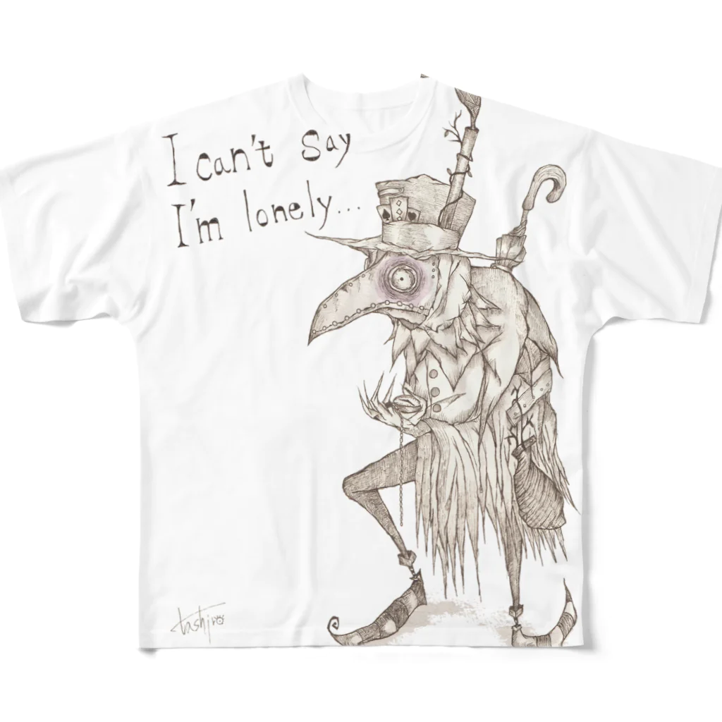 ブキミな住人のlonely フルグラフィックTシャツ