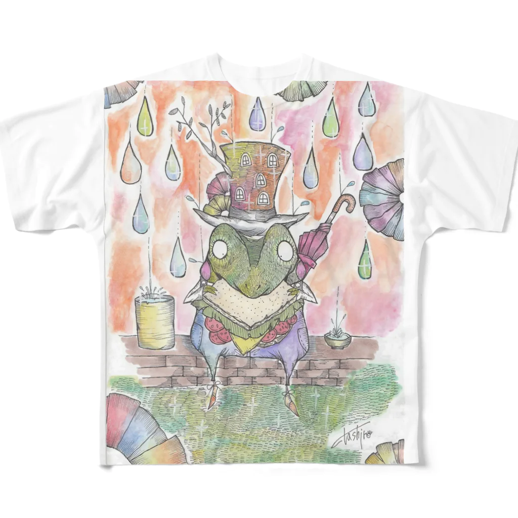 ブキミな住人の朝露と雨蛙の朝食 フルグラフィックTシャツ