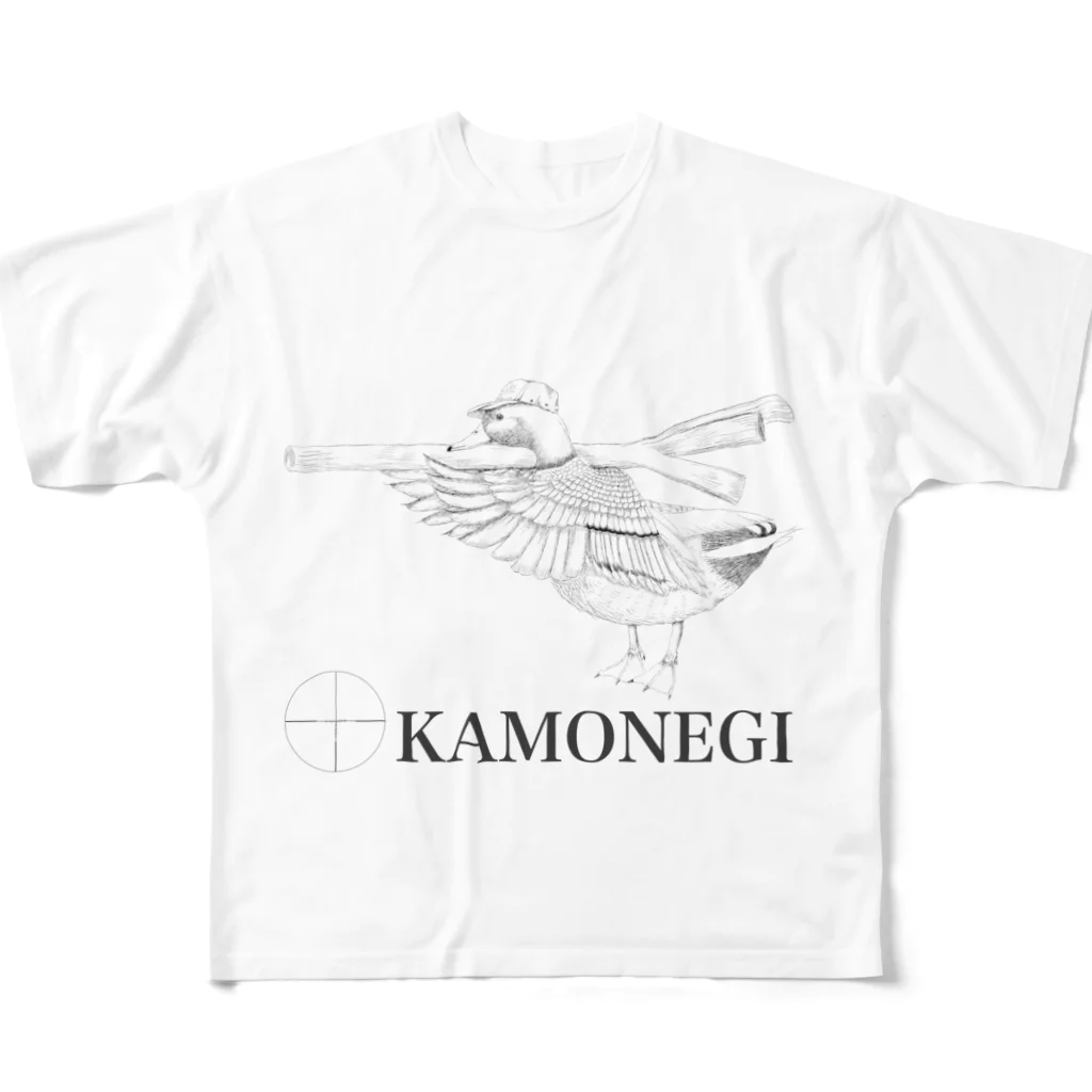 ヘシコヤン本舗のkamonegi モノクロ フルグラフィックTシャツ