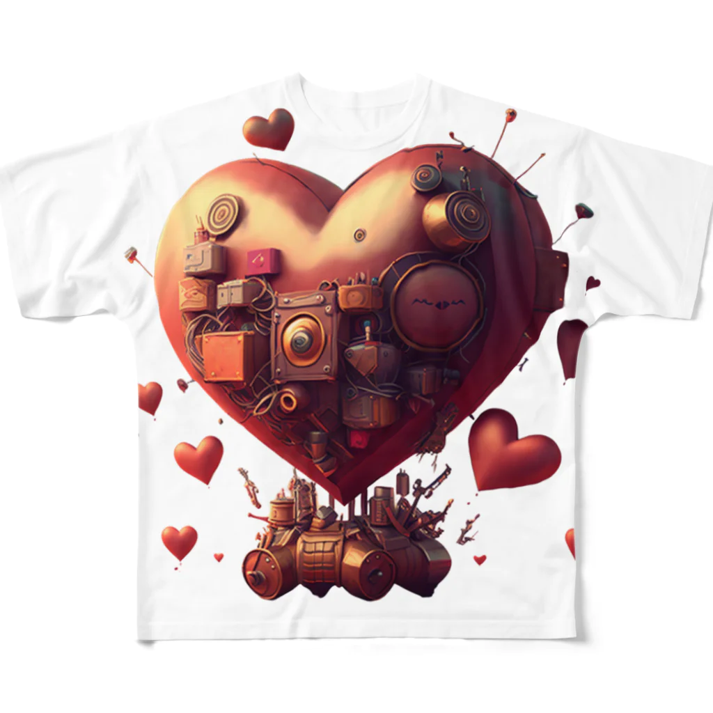 LalaDesign-shopのハートの飛行船「ハートフロート (Heartfloat)」 All-Over Print T-Shirt