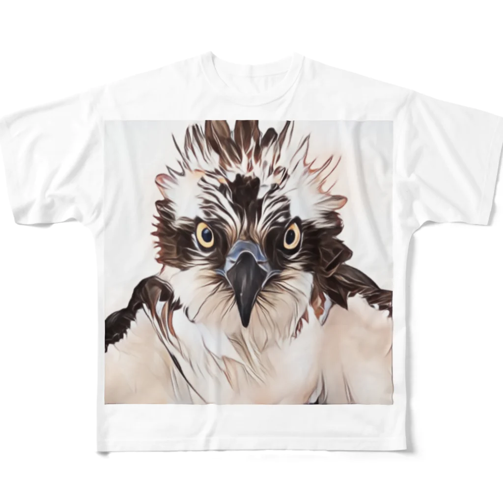 Little_Huge_Wild_Animalsのミサゴ正面画白 フルグラフィックTシャツ