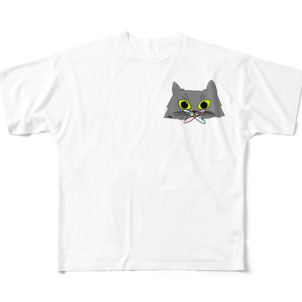 Ku’s family catのMUGI 猫 x Dragonfly All-Over Print T-Shirt