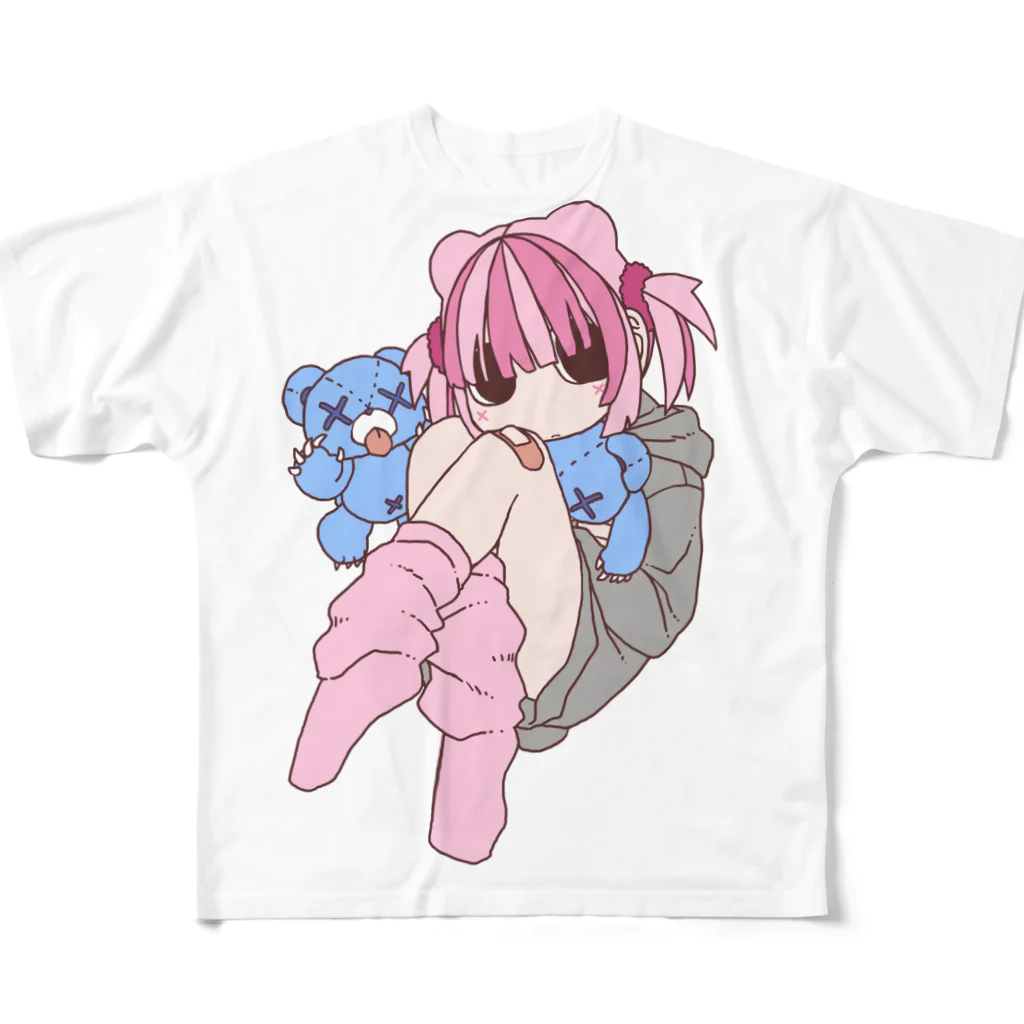 爆発電波のピンクくまさん フルグラフィックTシャツ