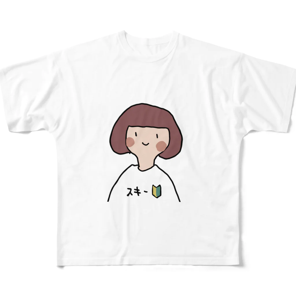 yamamototomohiroのスキー初心者女子 フルグラフィックTシャツ