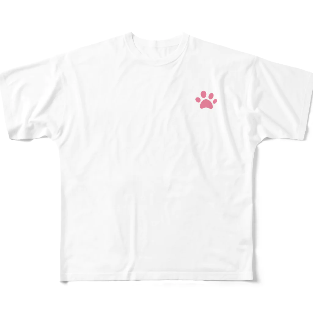 ねこといっしょに🐈猫グッズ専門店🐾のピンクの肉球 フルグラフィックTシャツ