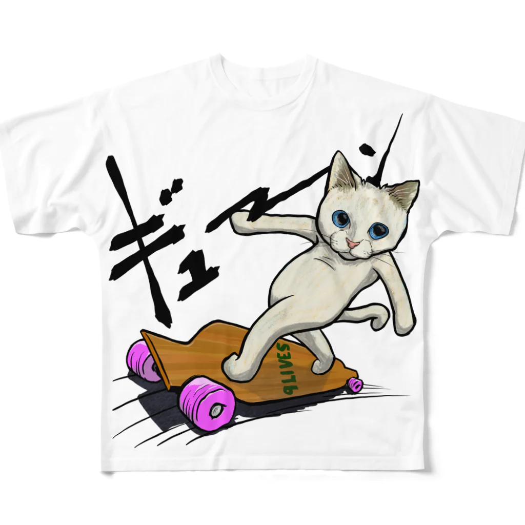 TAKE-TONのロングボードねこ All-Over Print T-Shirt