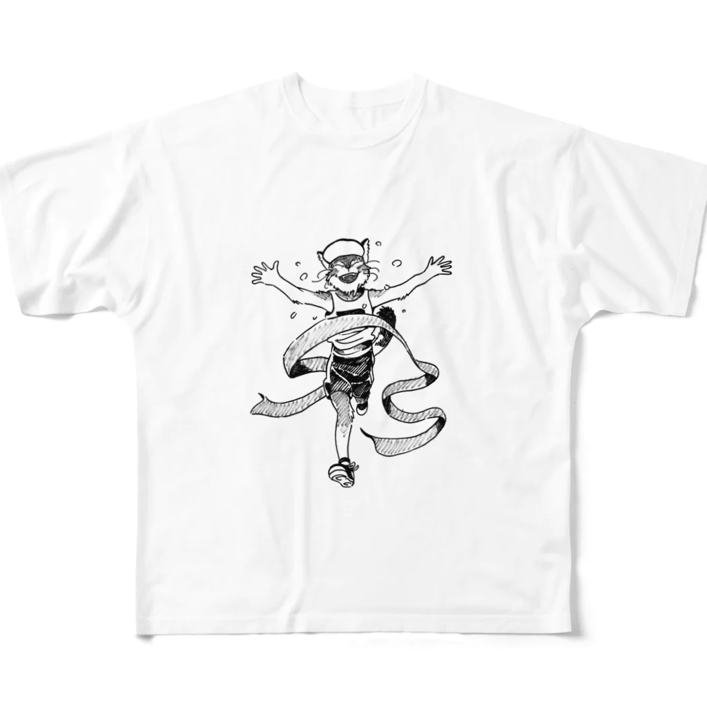 空想画学販売所の猫のマラソンランナー All-Over Print T-Shirt