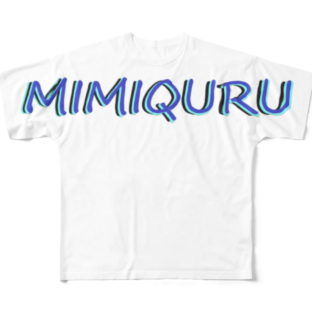  #satisfyingのMIMIQURU ミミキュル　ブルー夏文字 フルグラフィックTシャツ