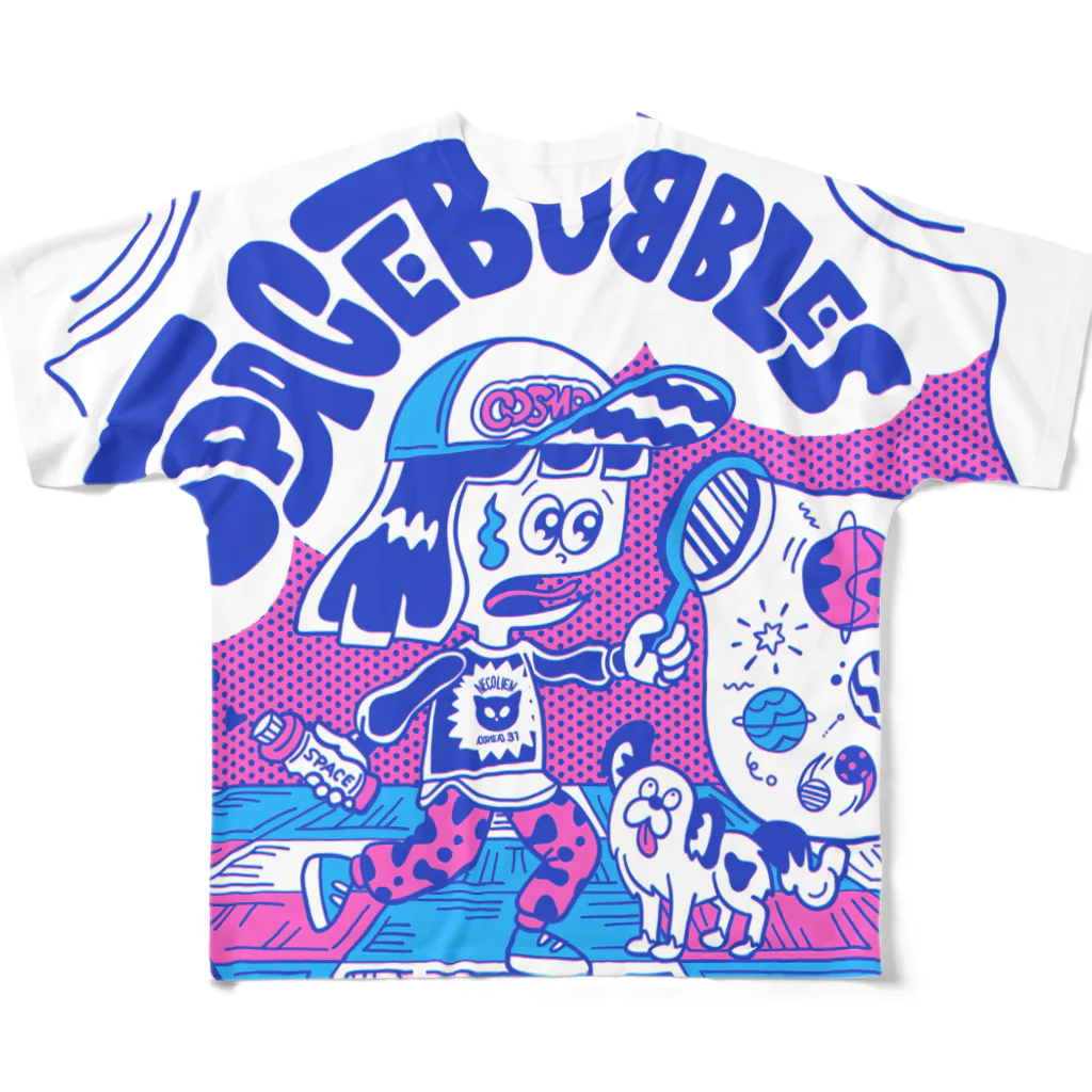 ComillyのSpace bubbles フルグラフィックTシャツ