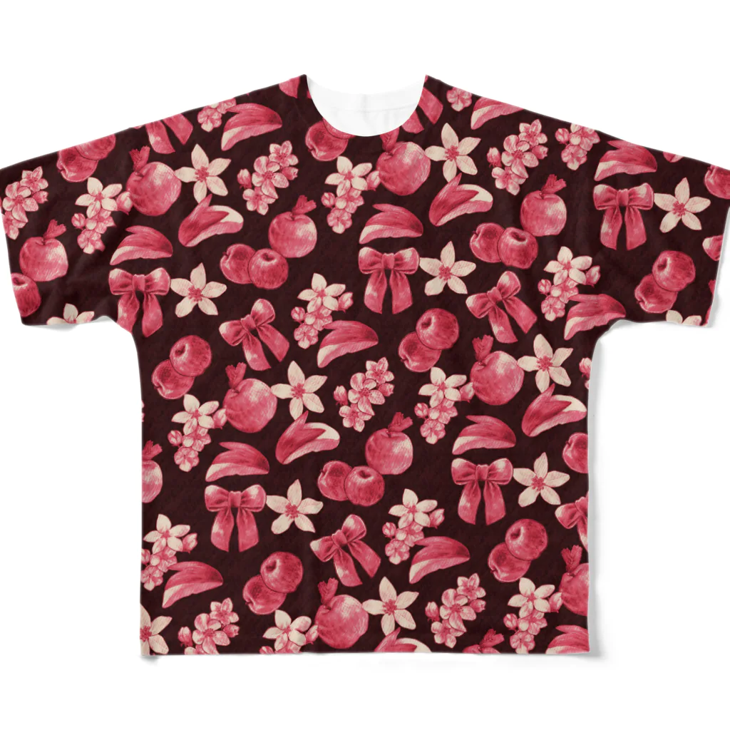 氷海屋のAPPLE＆RIBBON（黒） All-Over Print T-Shirt