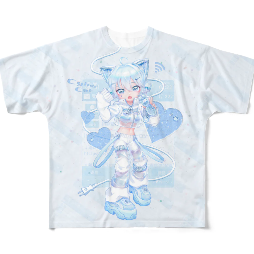 IENITY　/　MOON SIDEのさいばーにゃんこ 💙 (Ver.A) ブルー - フルグラフィックT フルグラフィックTシャツ