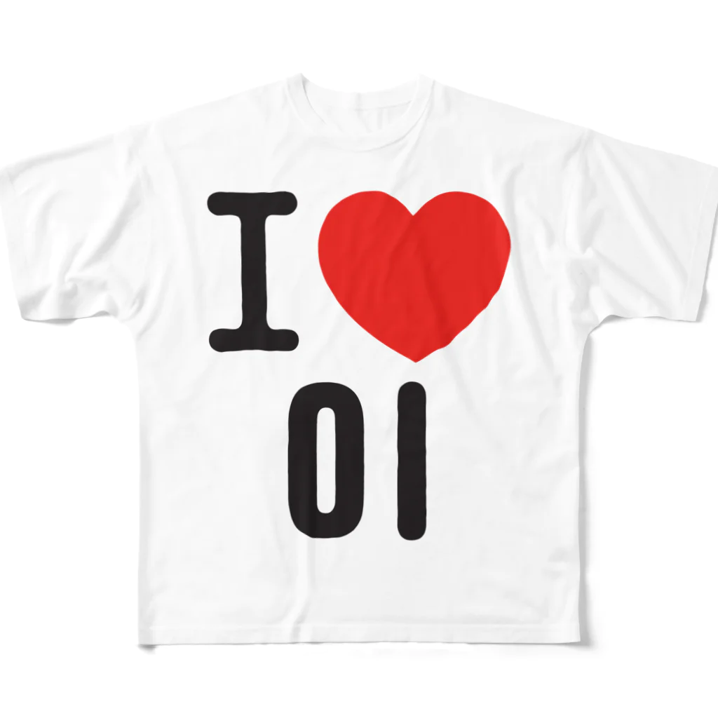 한글팝-ハングルポップ-HANGEUL POP-のI LOVE 이-I LOVE 李・イ- ロゴ フルグラフィックTシャツ