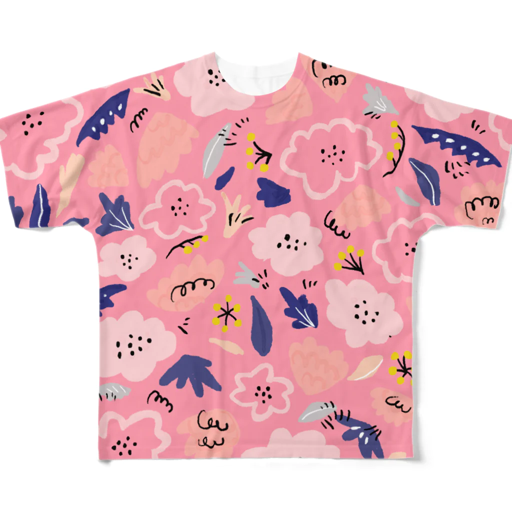 Katie（カチエ）の抽象的な手描きの花柄（ピンク） All-Over Print T-Shirt