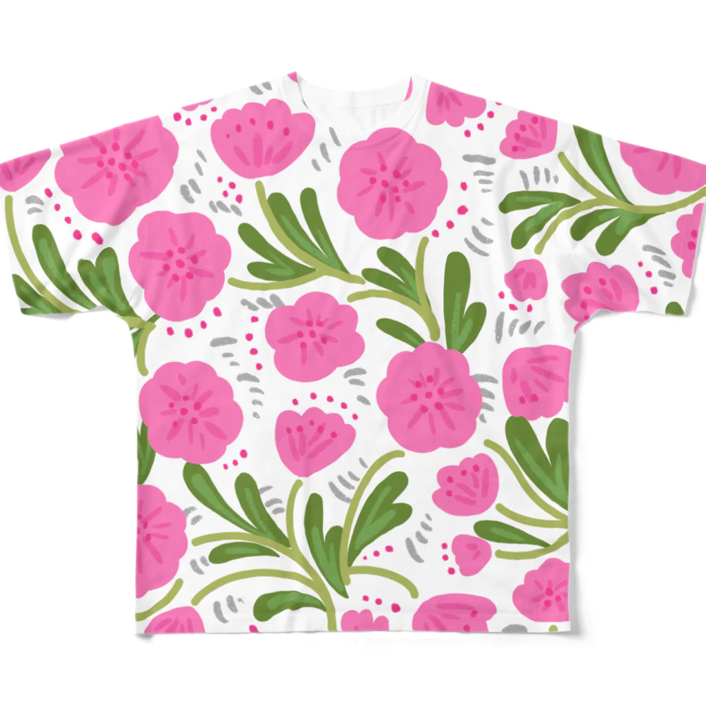 Katie（カチエ）の手描きの花柄（ピンク） All-Over Print T-Shirt