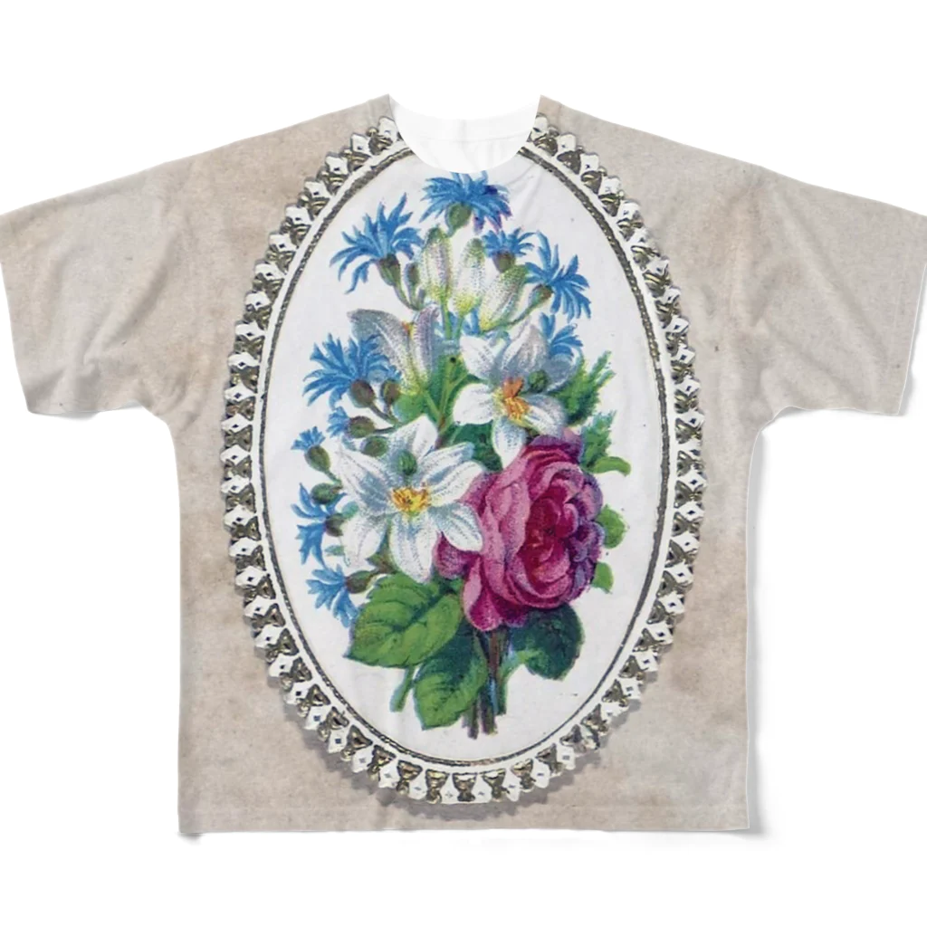 PALA's SHOP　cool、シュール、古風、和風、の花飾り■ フルグラフィックTシャツ