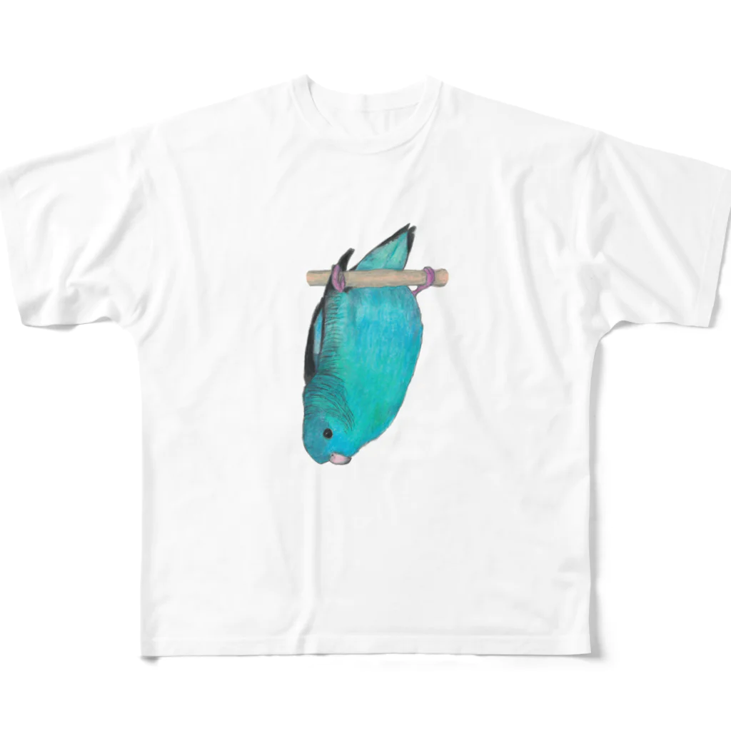 森図鑑の[森図鑑] サザナミインコ水色 All-Over Print T-Shirt