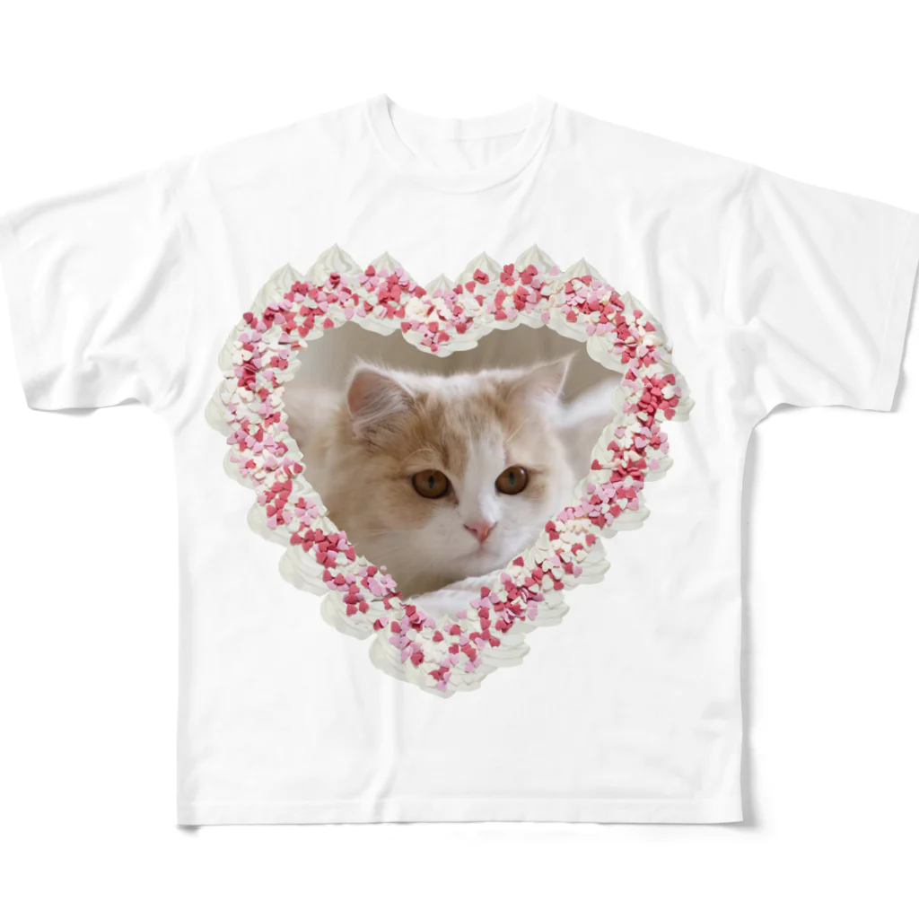 キャラメル色のメルちゃんのホイップクリーム猫ちゃん フルグラフィックTシャツ