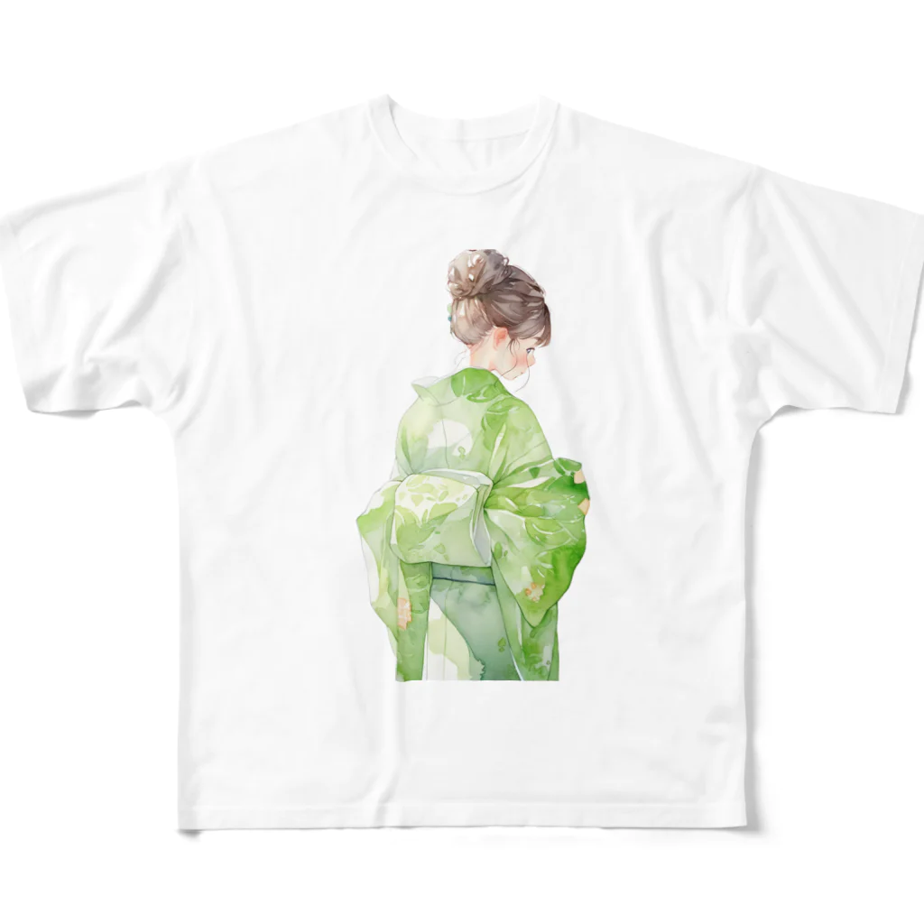 ききものやの緑の着物の女性 All-Over Print T-Shirt