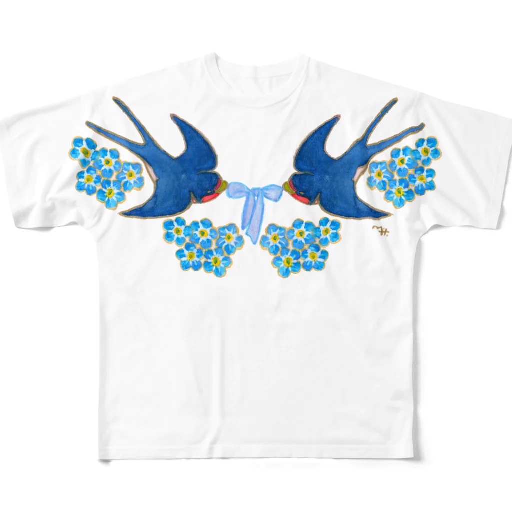 segasworksのForget me not（勿忘草と燕ちゃん） All-Over Print T-Shirt