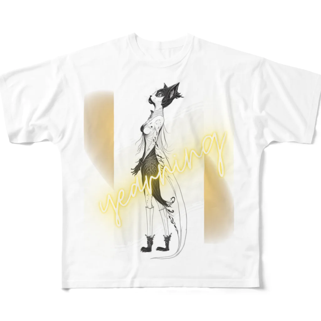 miamissioneの猫の妖精は未知の世界に憧れている！ Cat fairies yearn for the unknown! フルグラフィックTシャツ