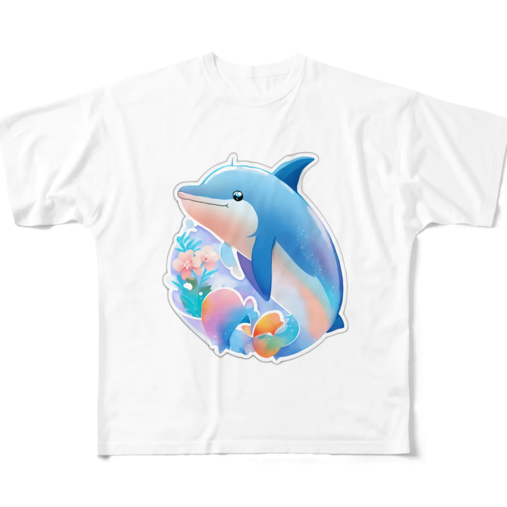 dolphineの可愛いイルカ フルグラフィックTシャツ