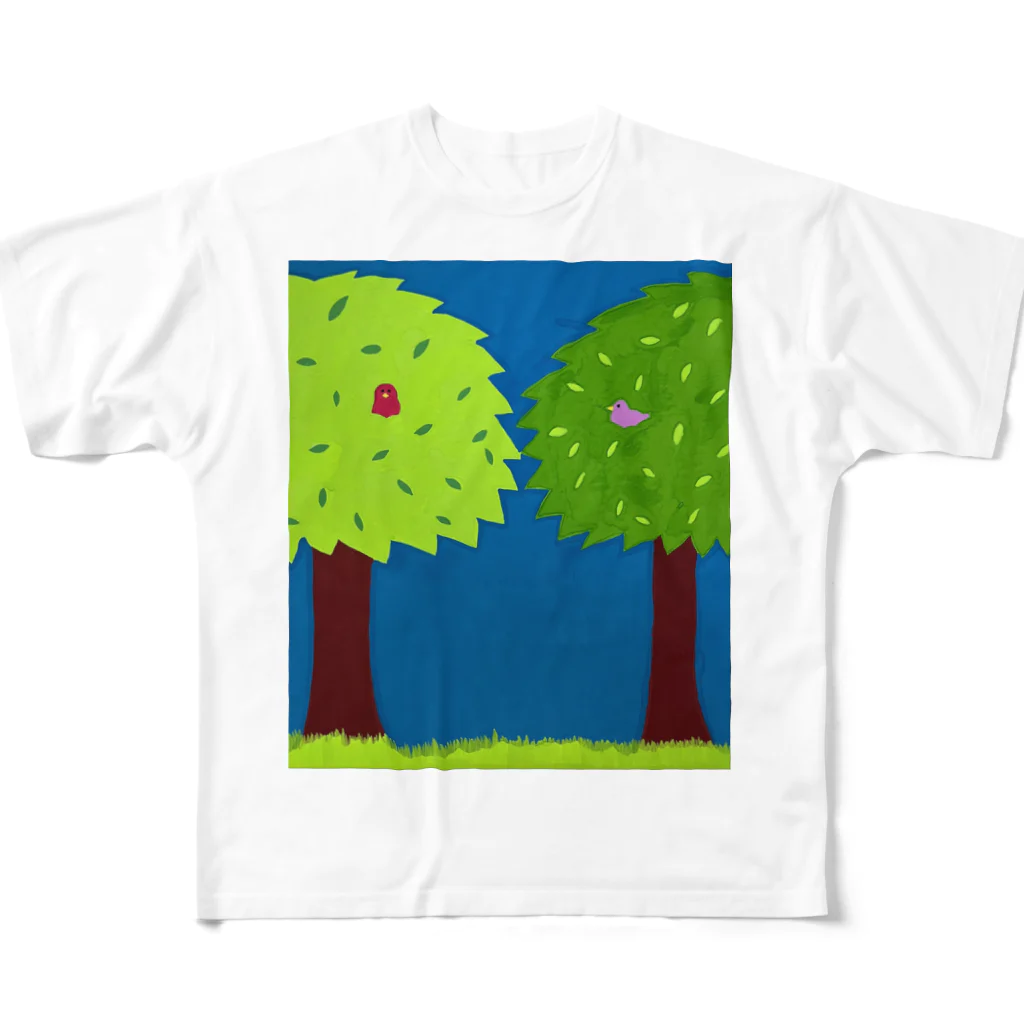 makiko-ekoyomiの新緑グリーン フルグラフィックTシャツ