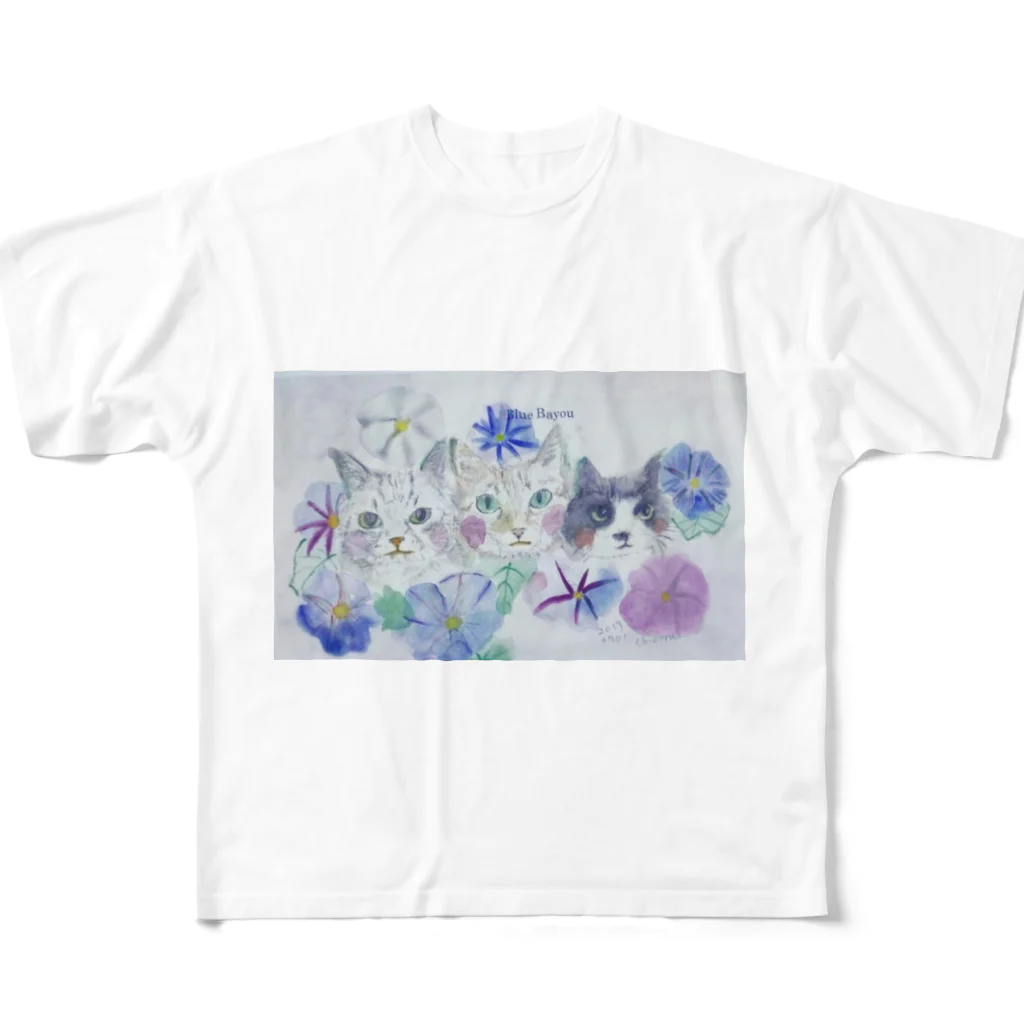 Blue Bayouの朝顔とみるちょこもーたん All-Over Print T-Shirt