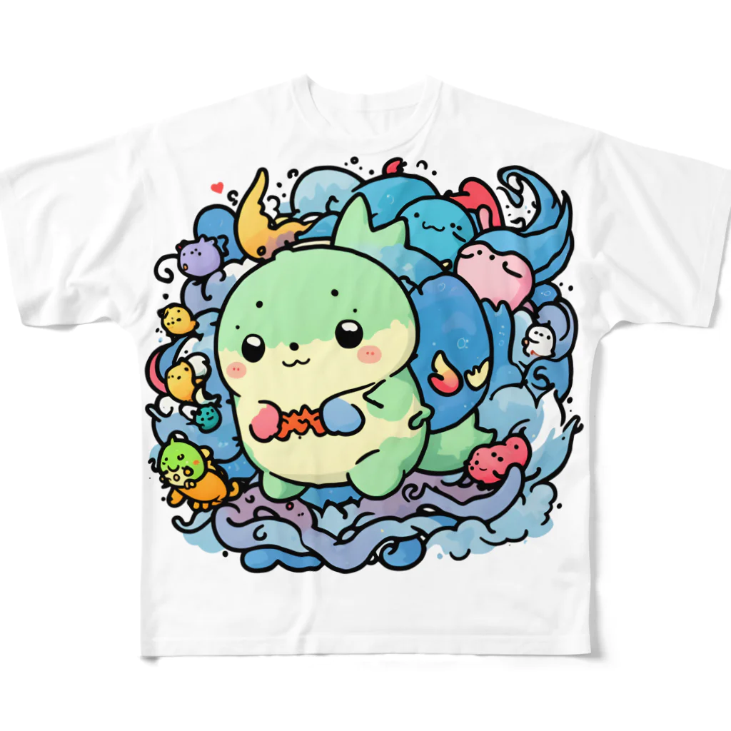 dongmuの【どんむオリジナル】キュートドラゴン フルグラフィックTシャツ