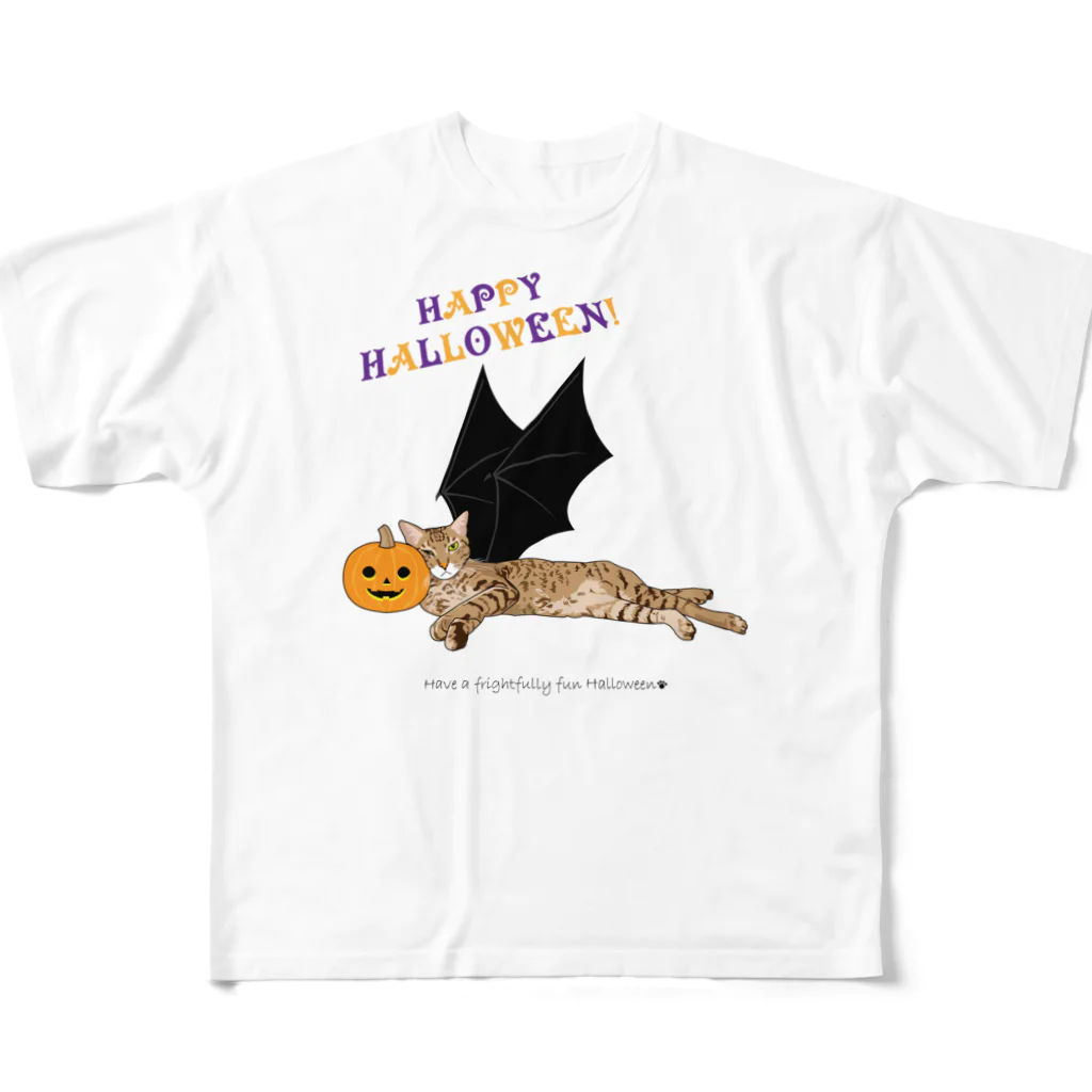 梅みんつのハロウィン猫たまき フルグラフィックTシャツ