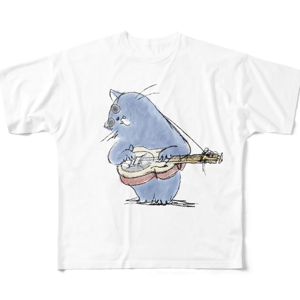 にこまんがの guitar cat フルグラフィックTシャツ