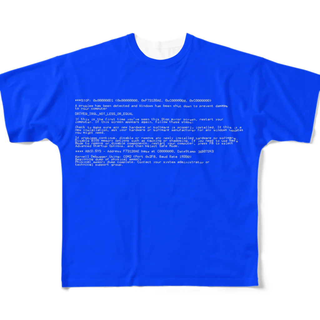 Desktop LabのBSOD(Blue Screen of Death) フルグラフィックTシャツ