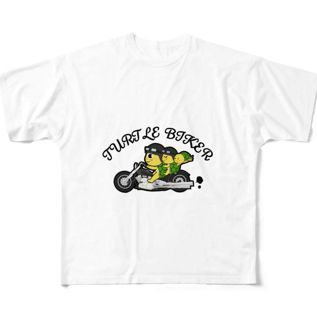 chicodeza by suzuriの亀亀バイカー フルグラフィックTシャツ