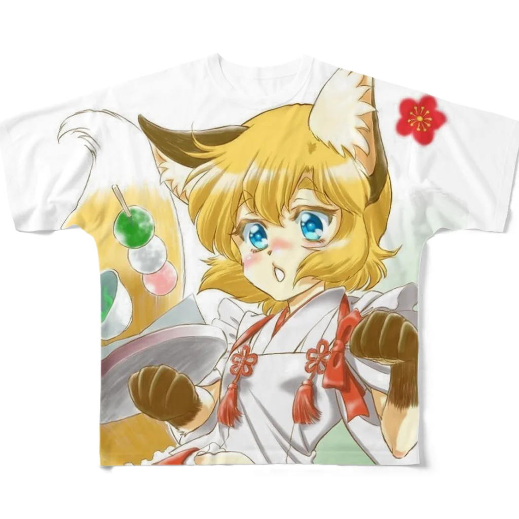 もふもふ♡けもっ娘村　(摩耶夕湖)のお稲荷ちゃん　メイドさんアルバイト All-Over Print T-Shirt