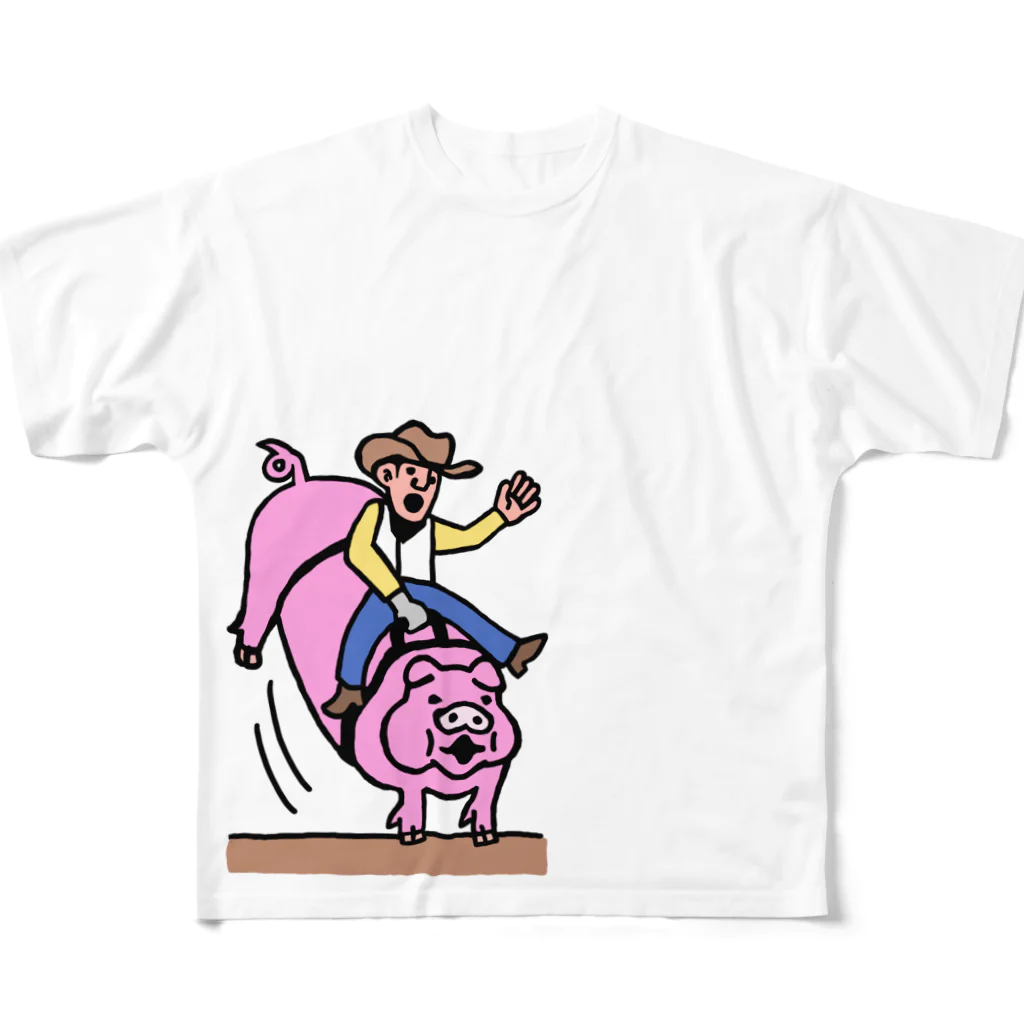 P-STYLEの豚のロデオ フルグラフィックTシャツ