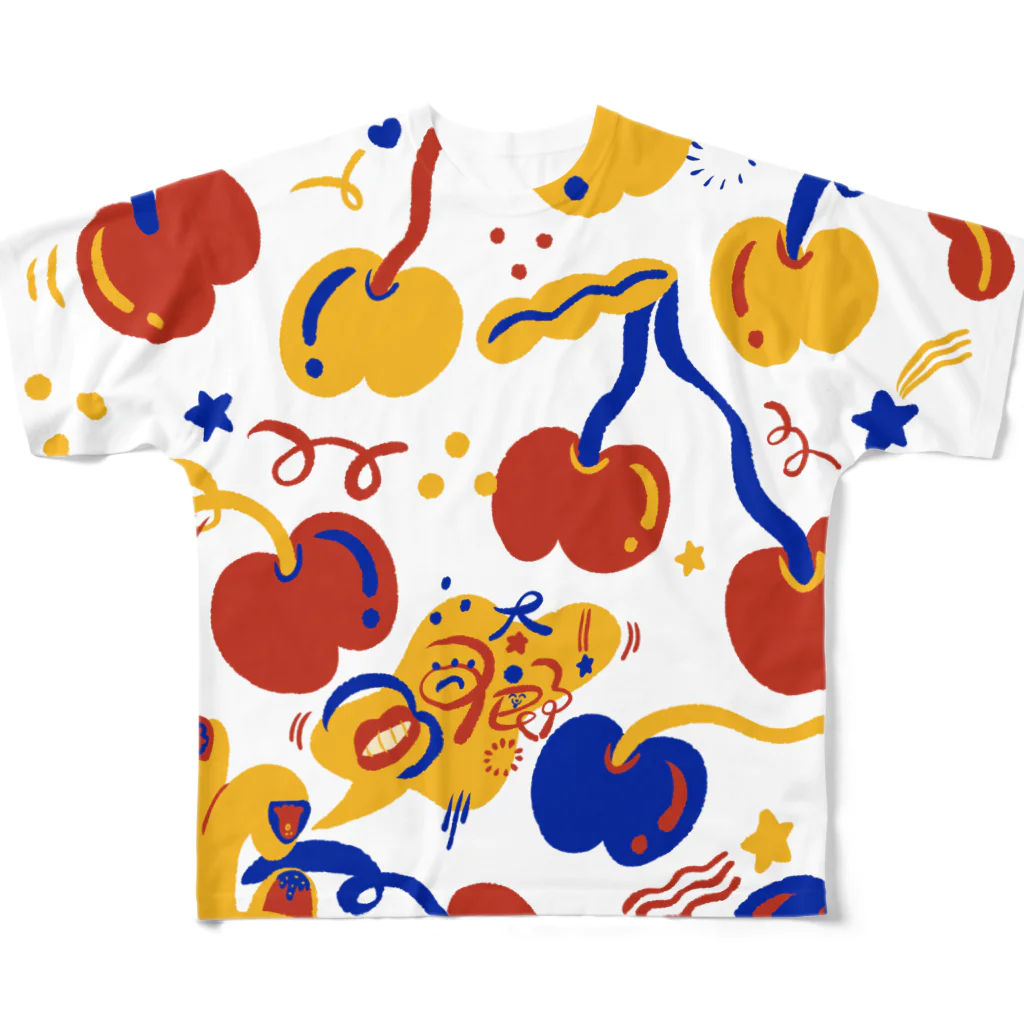 愉快レトロ雑貨屋★39太郎の🍒踊るサクランボ🍒 All-Over Print T-Shirt