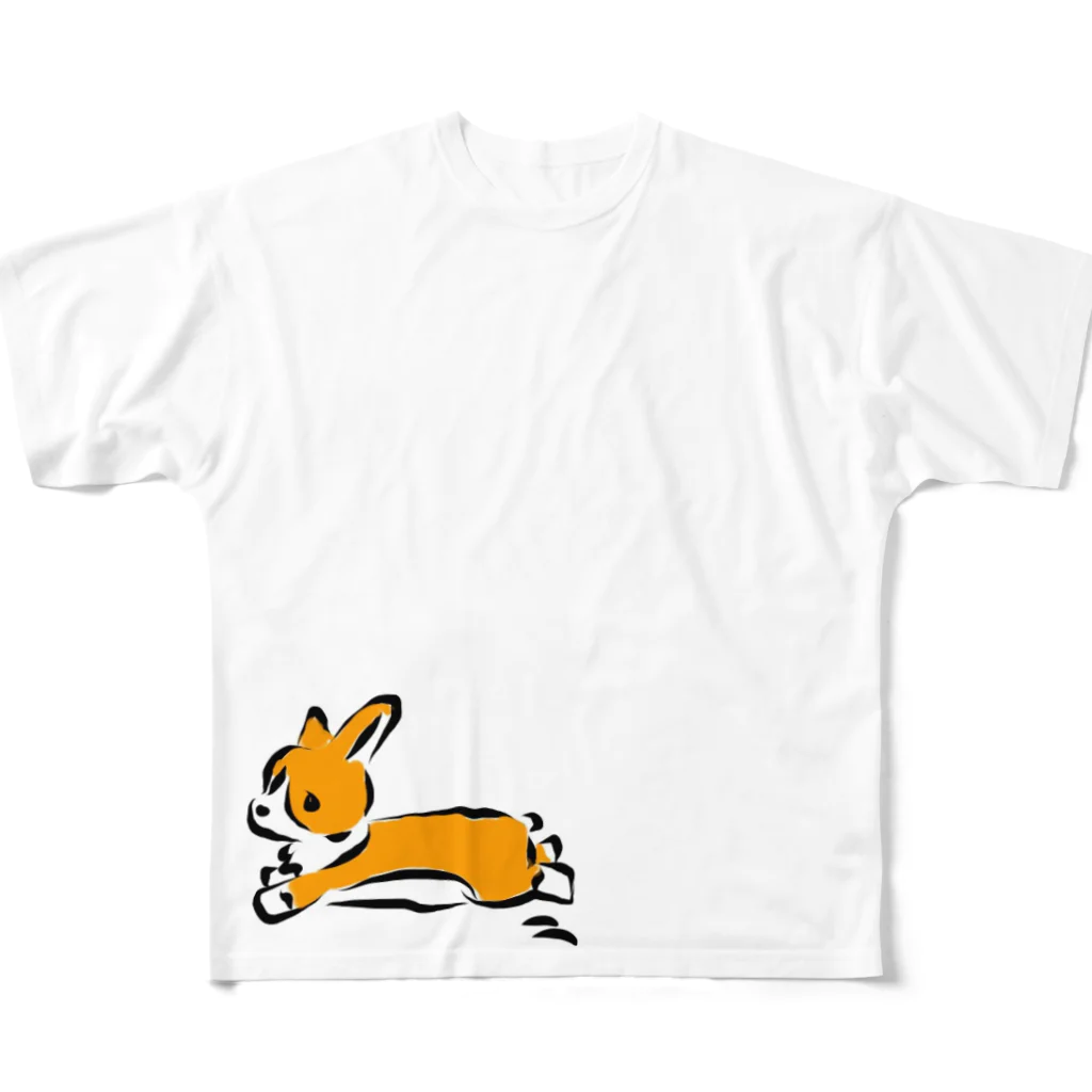 虹色コーギーdays☆のこーぎー(はしる) フルグラフィックTシャツ