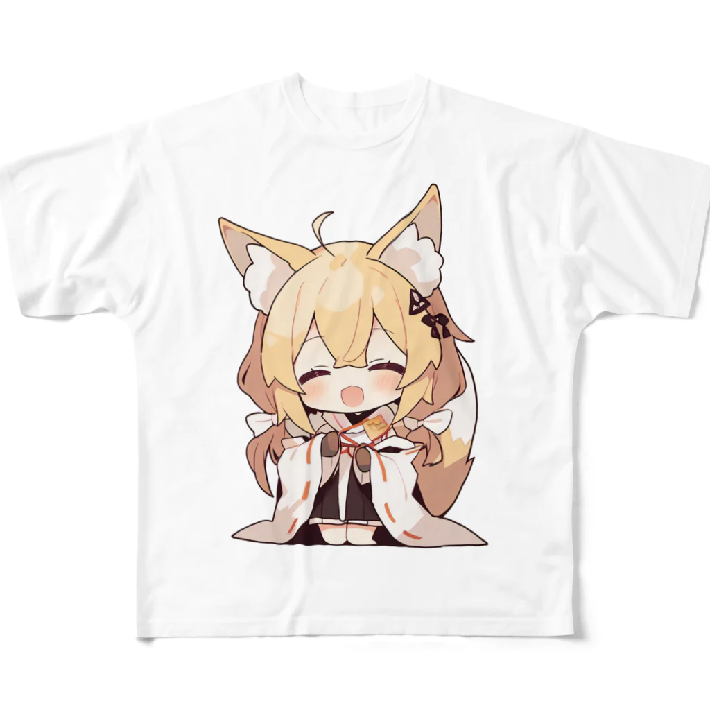 jai-to-anのミコン (Mikon) ver.1 狐の神様、きつね、キツネ フルグラフィックTシャツ