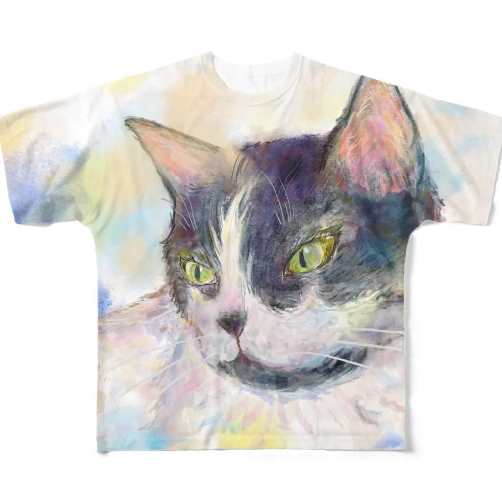 もちけらのハチワレ猫かけちゃん。 All-Over Print T-Shirt