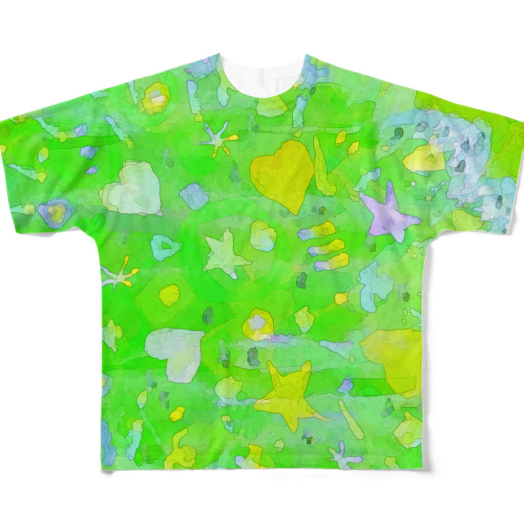 🐶シュナといろいろ🎨の⭐︎♡ (グリーン) フルグラフィックTシャツ