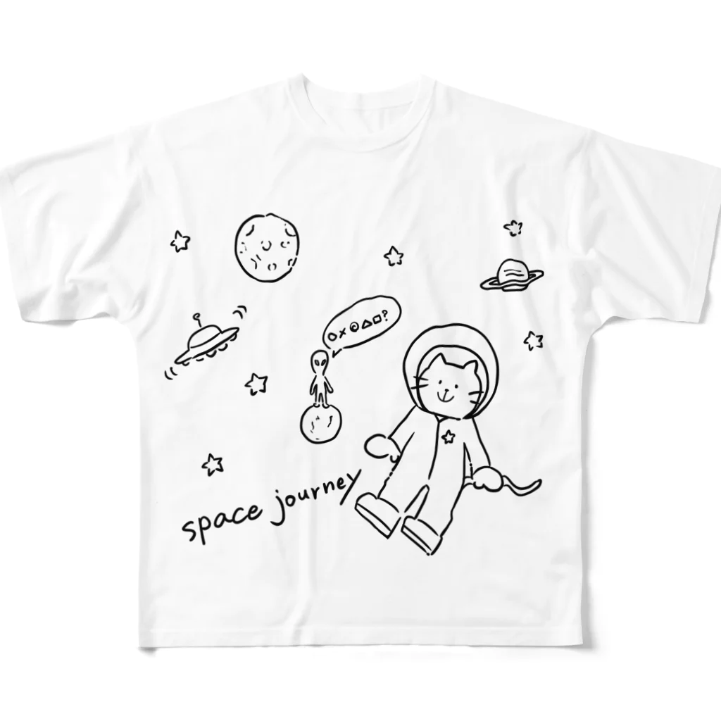 ひよこ工房の宇宙と猫 フルグラフィックTシャツ