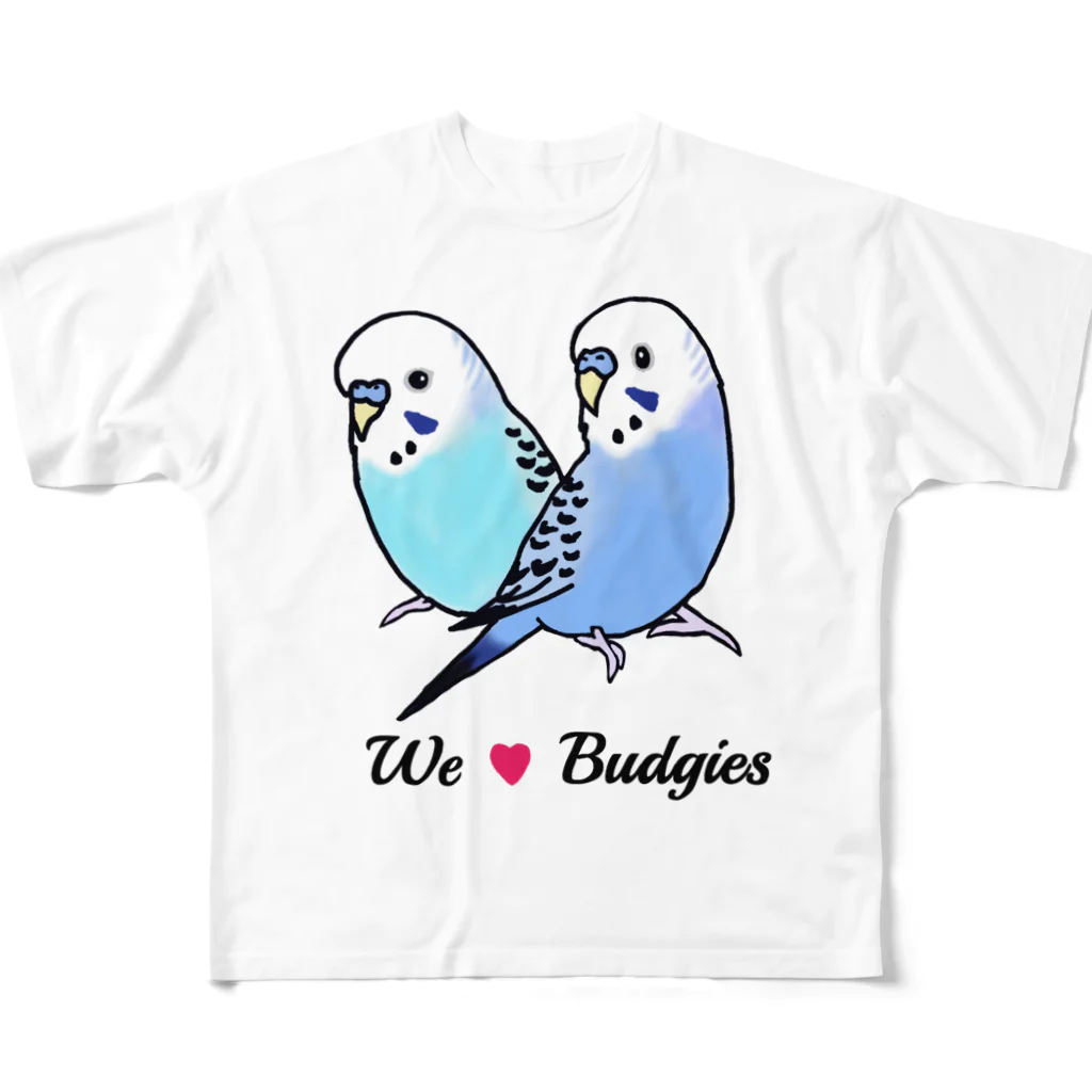 インコ絵描き☆masamiのWe ♡ Budgies (マンガバージョン） All-Over Print T-Shirt